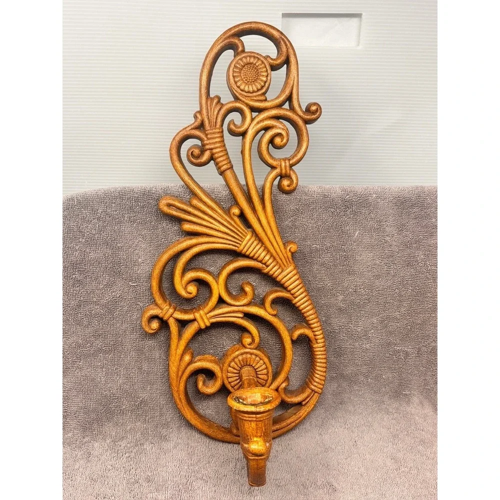 Vintage Syroco 3312 Faux Wood Wall Sconce Candle Holder 15.5
